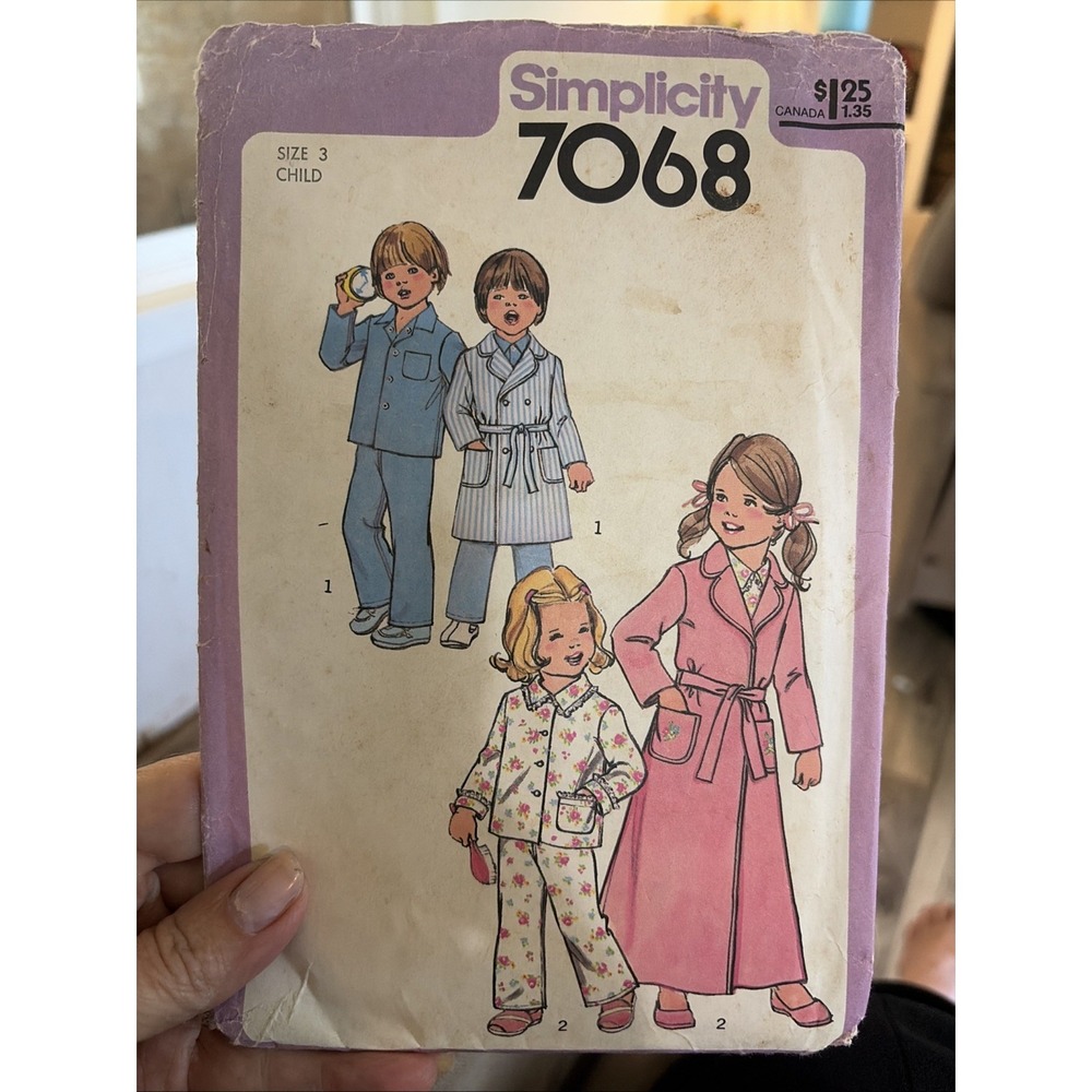 Simplicity Pattern 7068 Vintage Child Unisex Pajamas Robes Size 3 Cut & Complete